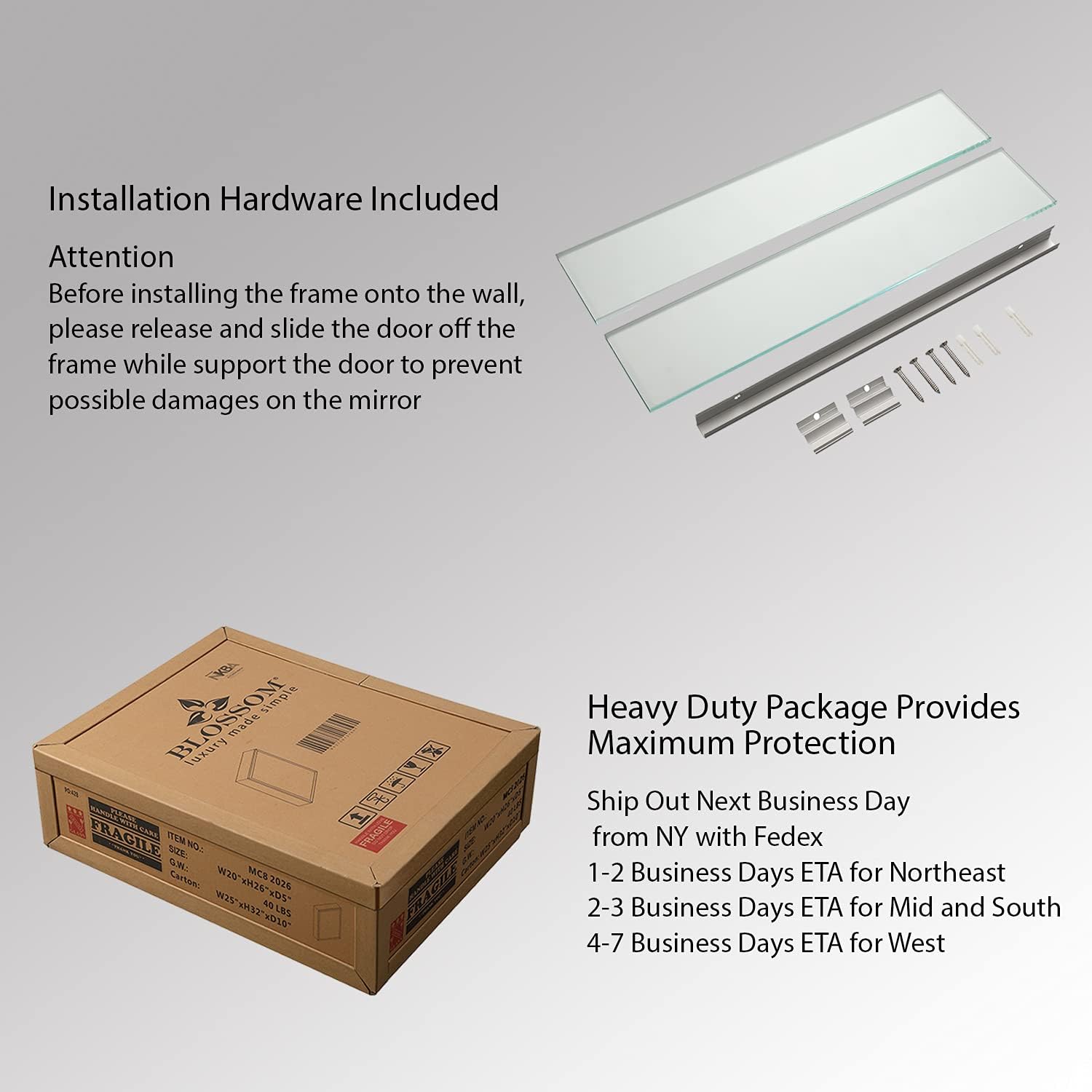 Blossom 15x26 Inch Aluminum Medicine Cabinet with Mirror – Recessed or Surface Wall Mounted Bathroom Storage with Adjustable Glass Shelves, Soft Close Hinges, Rust-Resistant and Modern Mirrored Design