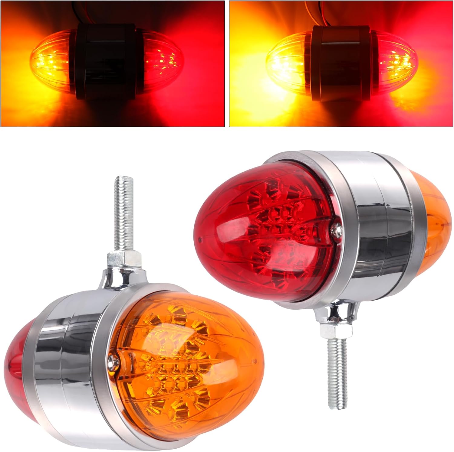 2PCS 17 LED Dual Function Double Face Watermelon Lights, 3.5″ Amber Red Lens with Reflector, Chrome LED Turn Signal Fender Auxiliary Pedestal Lights for Peterbilt Kenworth Mack Western Star 2PCS 17 LED Dual Function Double Face Watermelon Lights, 3.5″ Amber Red Lens with Reflector, Chrome LED Turn Signal Fender Auxiliary Pedestal Lights for Peterbilt Kenworth Mack Western Star