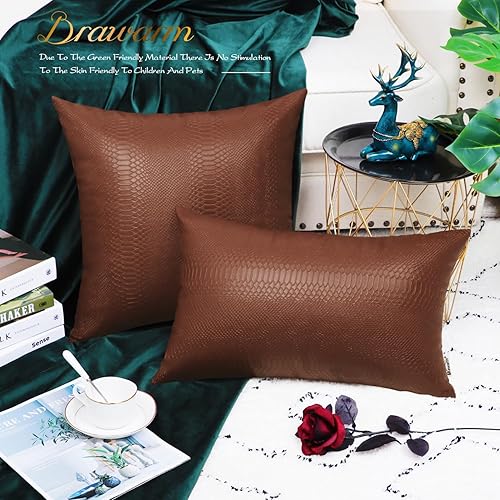 Miniatura 173 de BRAWARM Fundas de almohada de piel sintética de 16 x 16 pulgadas, paquete de 2 fundas de almohada de cuero plateado, almohadas decorativas de piel
