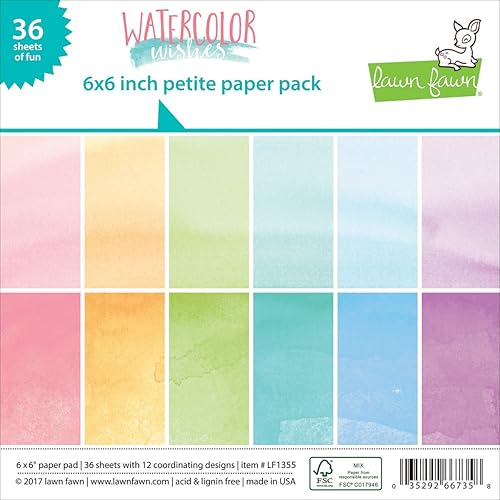 Miniatura 2 de LAWN FAWN Paquete de papel pequeño de una sola cara de 6 x 6 pulgadas, 36 paquetes de deseos de acuarela, 12 diseños/3 cada uno, surtido