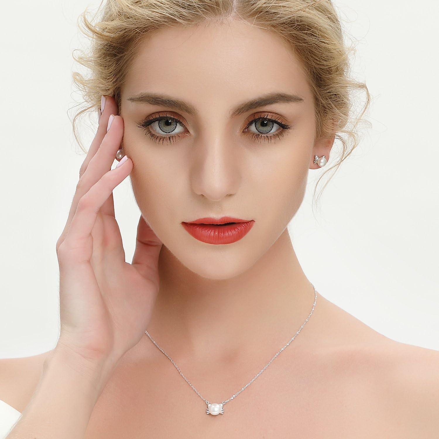 JO WISDOM 925 Sterling Silver Cultured Freshwater Pearls Cat Earrings