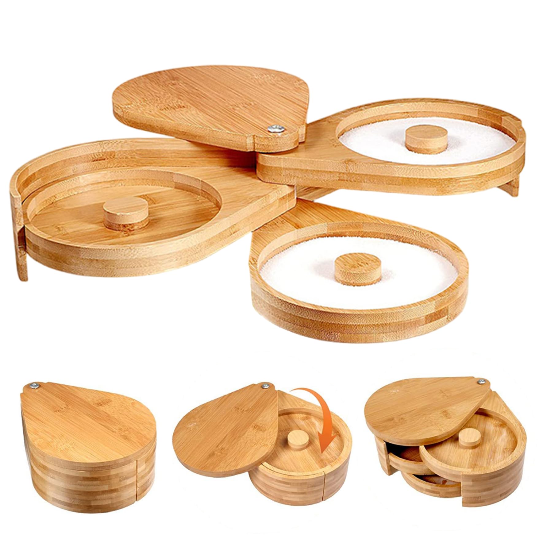 Xweptuy Margarita Salt Rimmer with Swivel Lid, 3 Tiers Sugar and Salt Rimmer for Cocktails Wooden Bar Glass Rimmering for Drinks, Cocktail, Martini