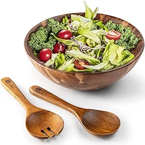 Salatschüssel-Set Aus Glas Mit Akazienholz - 1800ml Für Partys & Feiern