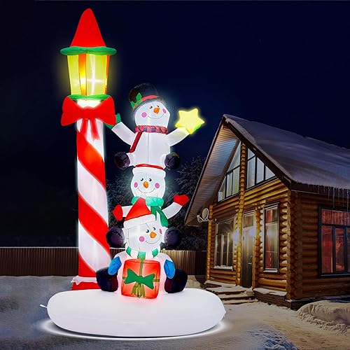 Cosiful 7ft Christmas Inflatable Snowman & Streetlamp with Built-in LED Lights, Indoor Outdoor Blow Up Yard Decoration for Xmas Party, Home, Outside Lawn Holiday Décor