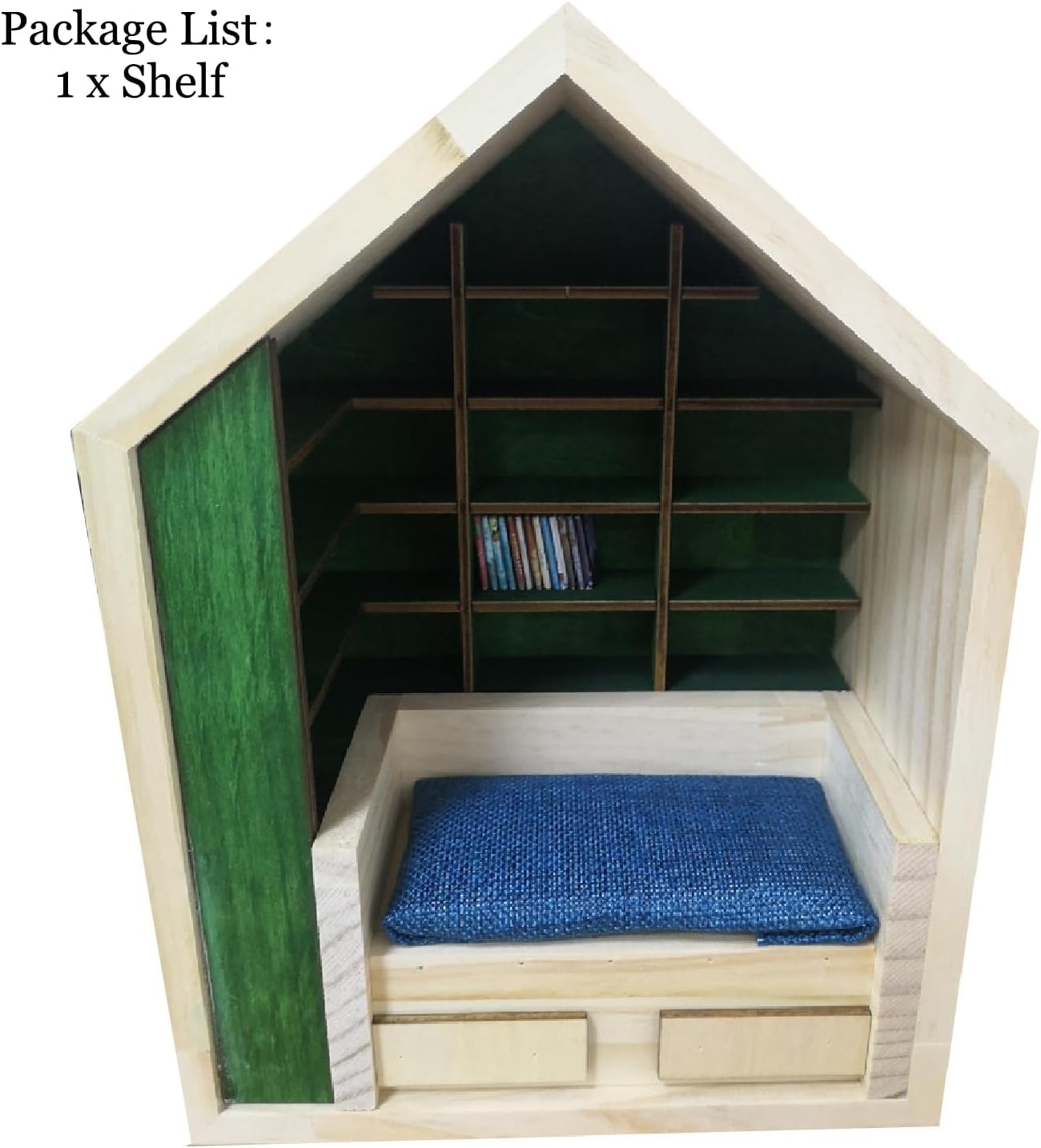 AnxietyBookshelf, Shake Off Your Anxiety Miniature Display Shelf, Antique Style Wood Home Decor Mini Bookshelf Stress Relief Gifts for Adults Office Decor
