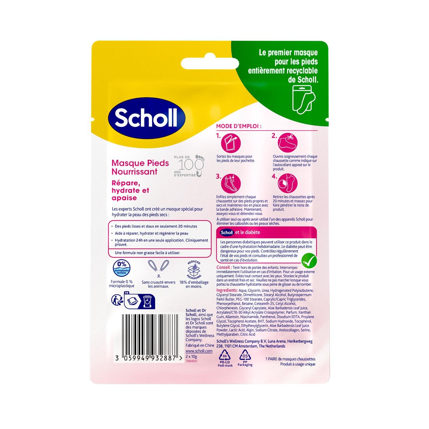 SCHOLL 10 mascarillas para pies muy hidratantes, aceite de coco