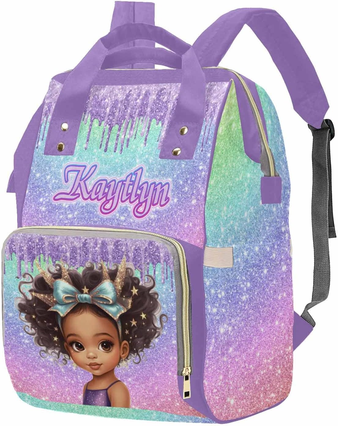 InterestPrint Personalized Large Capacity Diaper Bags Purple Sparkling Pattern Custom Name Backpack Casual Daypack Bag Nappy Bag Gifts