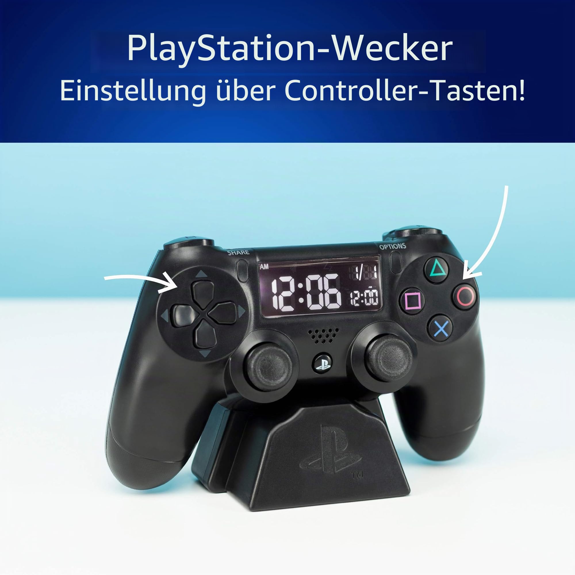 Playstation Digital Wecker LCD | PS4 Dualshock Controller Design | Verwenden Sie die Tasten, um Uhrzeit und Datum einzustellen