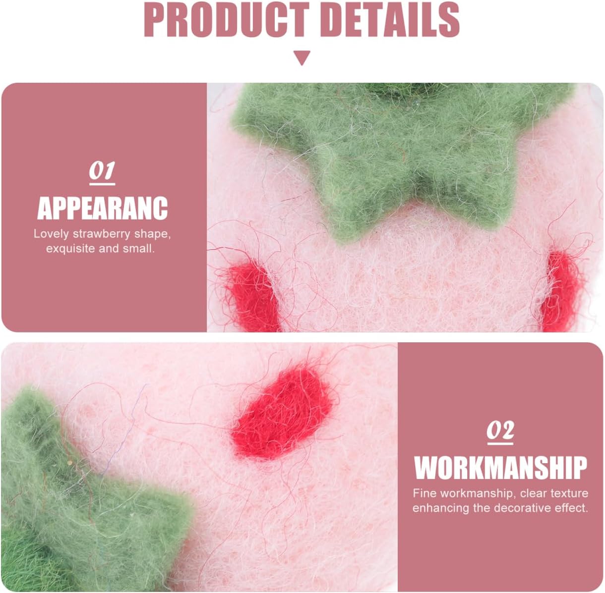 jojofuny Wool Felt Strawberry Shape Crafts 10 Pcs Handmade DIY Decorations for Hairbands Brooches Home Accents Kids Party Crafting