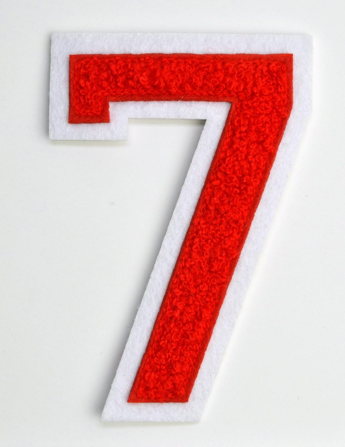 Varsity Number Patches - Red Embroidered Chenille Letterman Patch - 4 1/2 inch Iron-On Numbers (Red, Number 7 Patch)