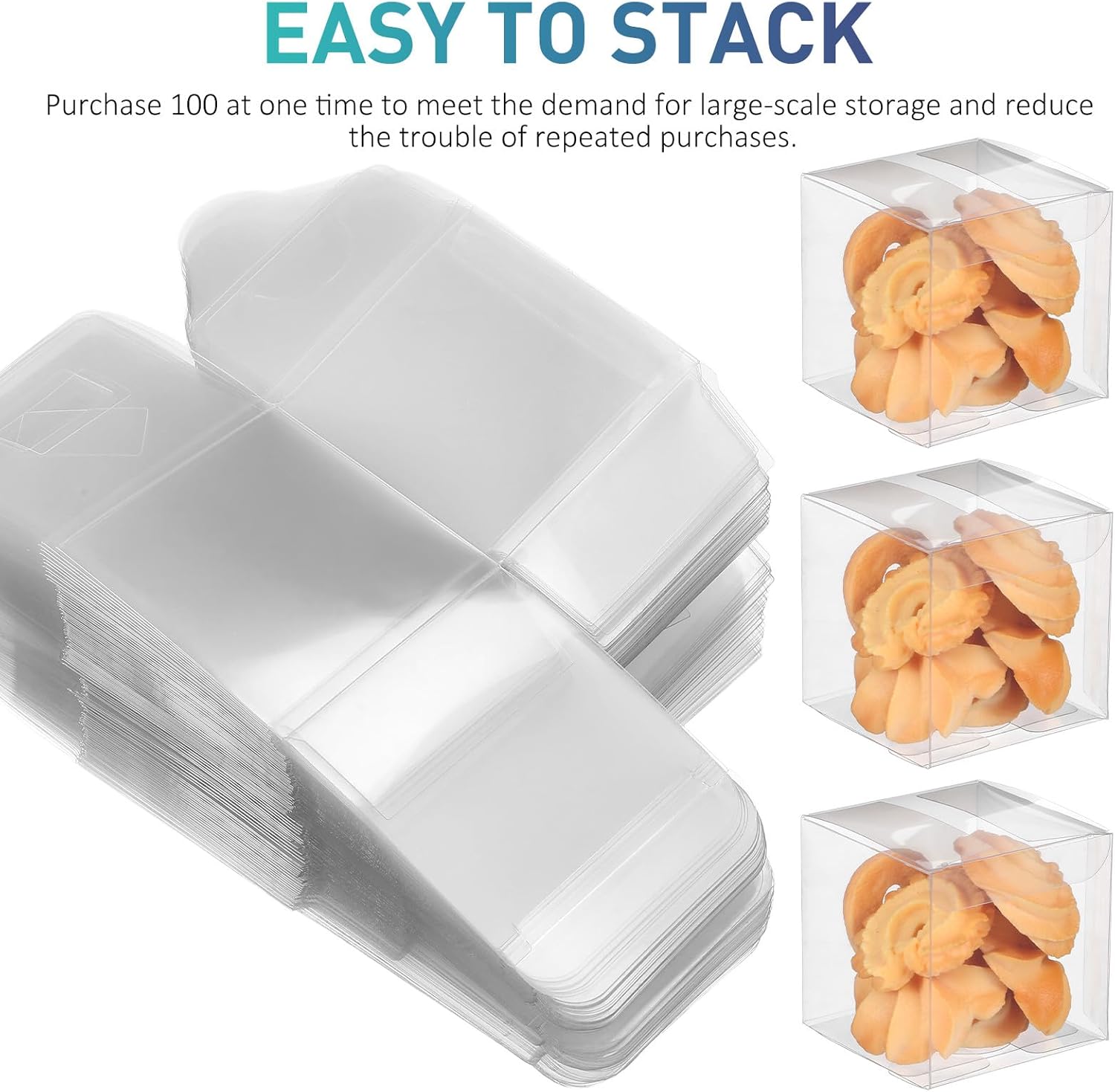 OKUMEYR 100pcs Small Plastic Packaging Boxes 6x6x6cm Pvc Favor Boxes for Wedding Shower Party Candy Dessert Treats