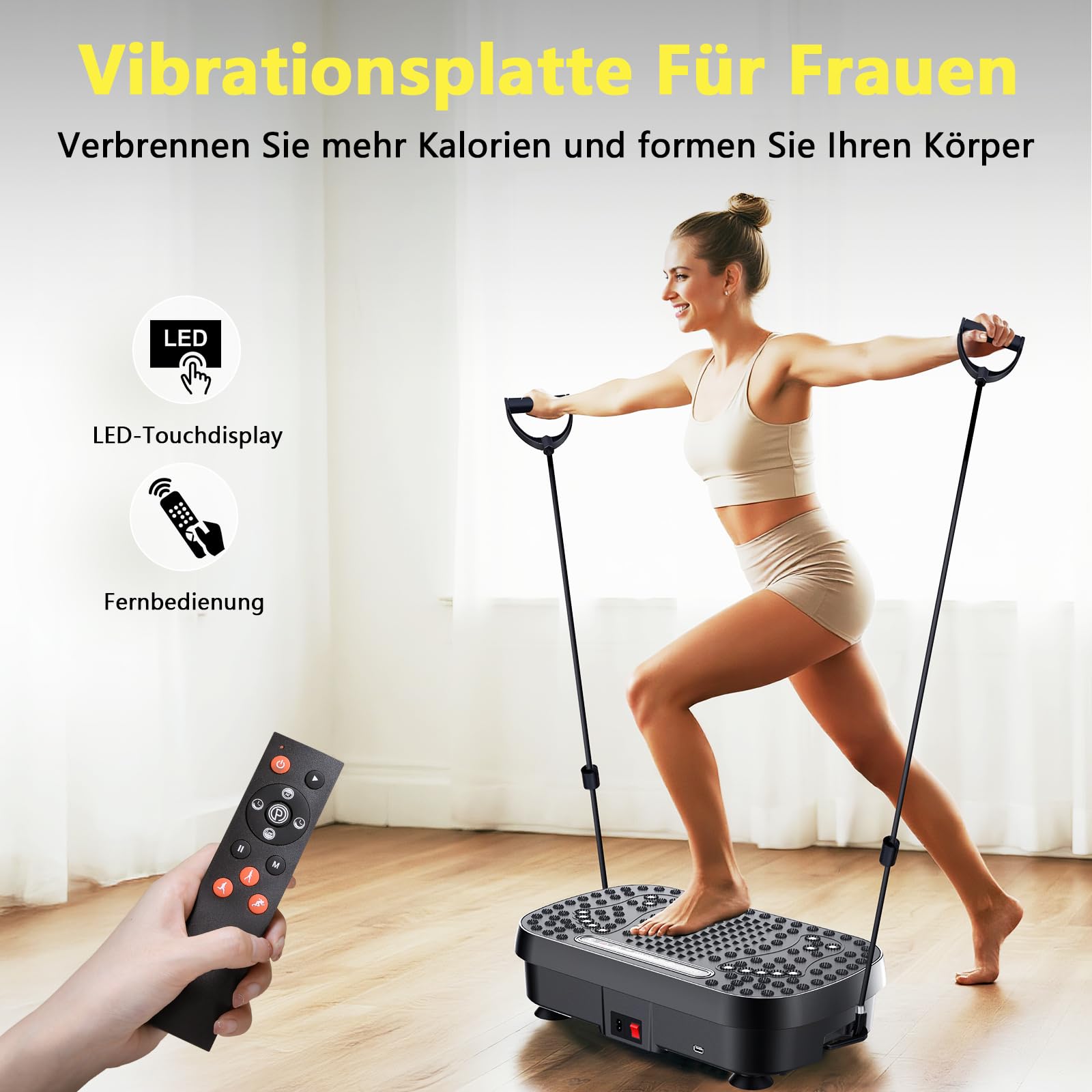 Vibrationsplatte für Lymphdrainage & Gewichtsreduktion – 9 Modi Vibrationsplattform, 3D Upgraded Fitnessgerät, Heimtrainer für Zuhause