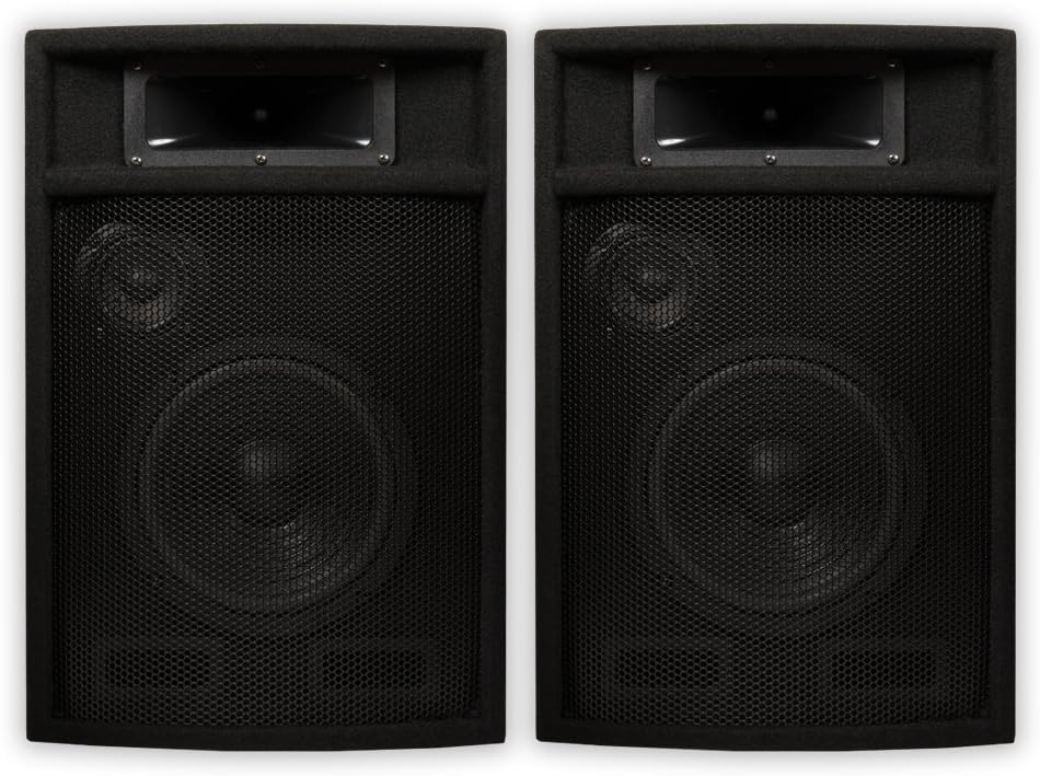 Acoustic Audio by Goldwood PA-380X Acoustic Audio Passive DJ Speakers 8" PA Karaoke 3-Way Studio Home Audio, Black (Pack of 2)