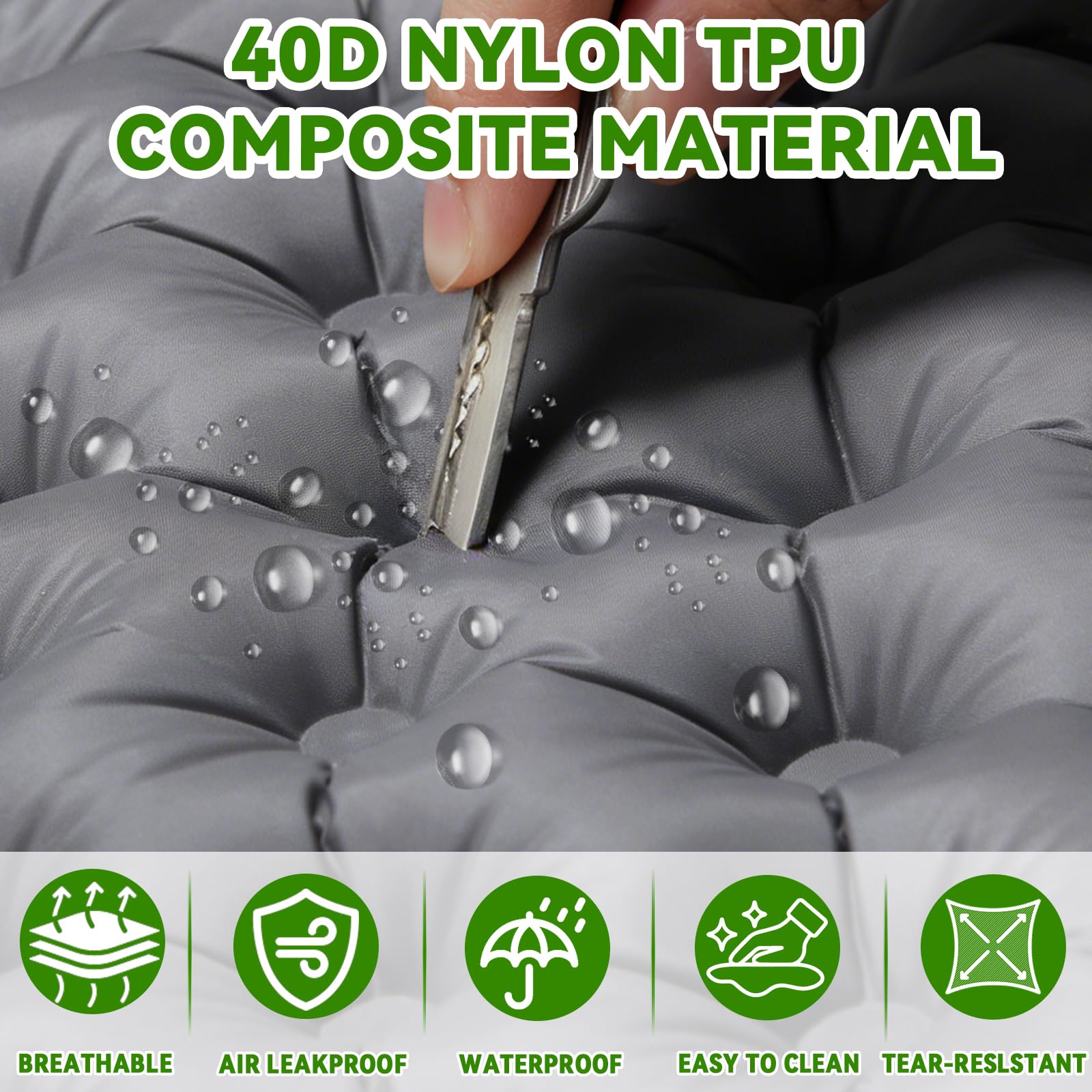 Matelas de Camping, Tapis de Lit Double Auto-Gonflable avec Oreiller et Pompe à Pied intégrée Matelas de Camping Gonflable Portable et Compact pour Tente Trekking Plage
