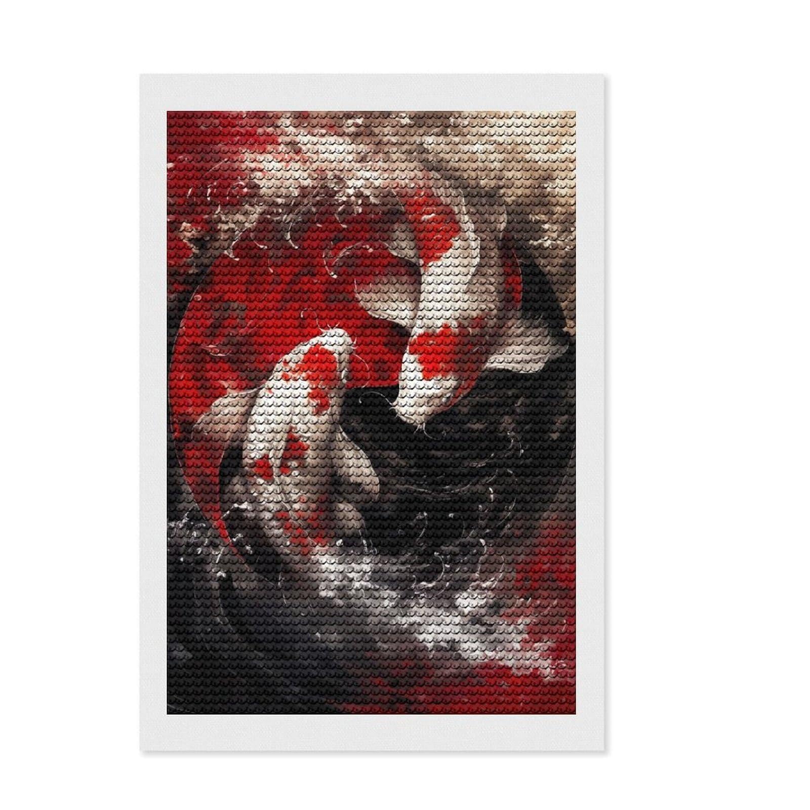 Junmoney Koi Fish Yin and Yang Full Drill Diamond Painting Kit 8"x12", Relaxing DIY Hobby, Calming Craft to Unwind, Vintage Style Decor