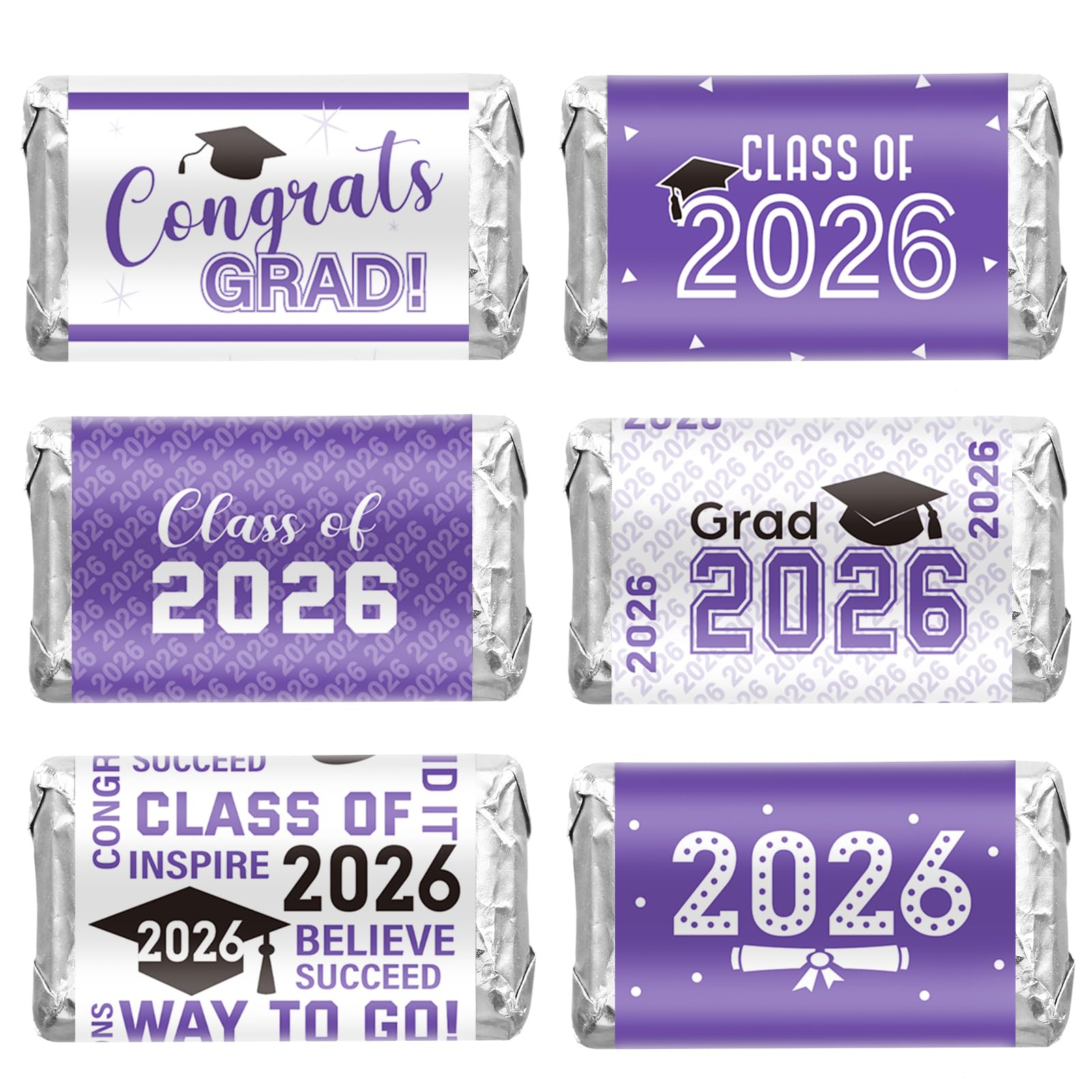 Outus 90 Pcs Graduation 2026 Decoration Label Sticker - Congrats Grad Mini Candy Bar Wrapper Class of 2026 Party Supplies for High School College