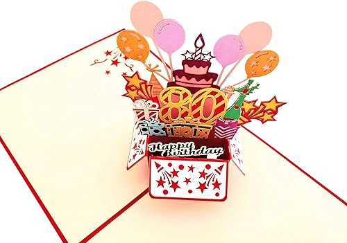 Miniatura 3 de iGifts And Cards Tarjeta de felicitación emergente 3D con caja de fiesta de cumpleaños número 80, increíble, globos, único, celebración, feliz