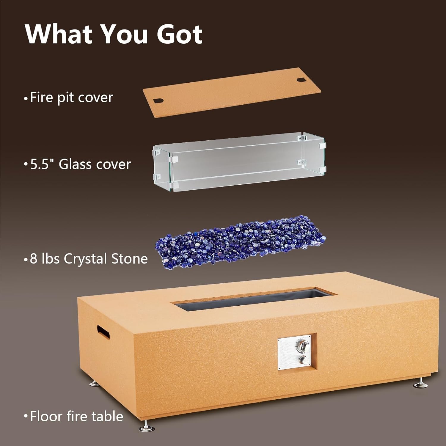 48 Inch Propane Fire Pit Table, 50000BTU Outdoor Rectangular Gas Firepit with Wind Guard, Glass Beads & Rain Cover, Add Warmth and Ambience On Patio Deck Garden, CSA Certified Fire Table, Orange