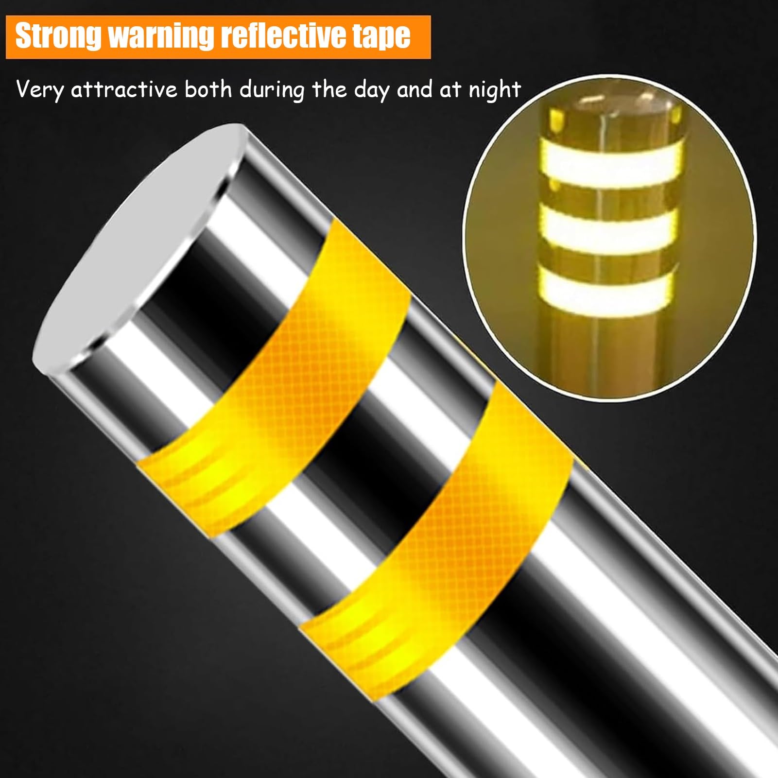 Bolardo de seguridad reflectante de acero inoxidable para uso industrial, control de acceso de garaje y estacionamiento, poste de seguridad de 60 cm con rayas de seguridad (1 unidad)