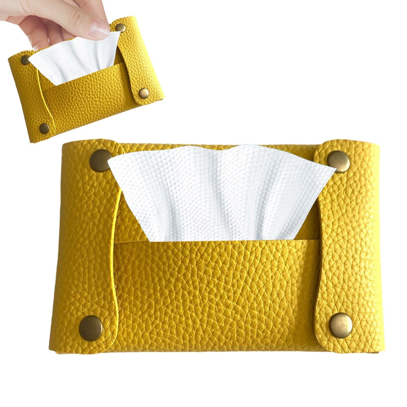 Portafazzoletti In Pelle PU Da Viaggio Custodia Elegante Per Fazzoletti Di Carta - Impermeabile E Pratica Per Borsa, Ufficio, Auto (Nero, Giallo, Blu, Marrone)
