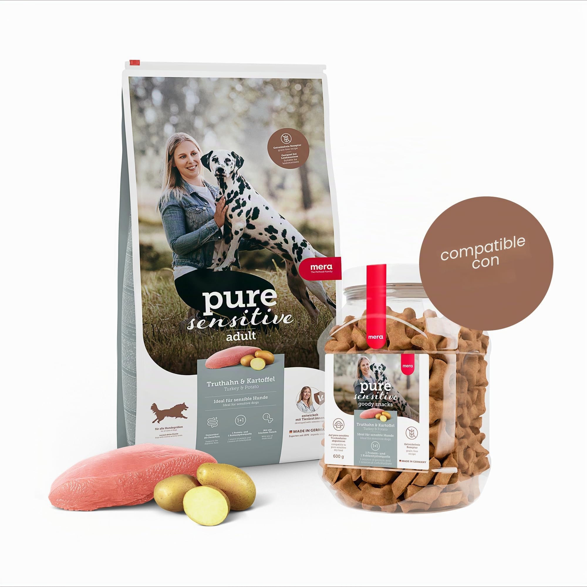 MERA Pure Sensitive Fresh Meat Pavo y Patatas, Comida Seca para Perros con Mucha Carne Fresca, Comida Seca Saludable sin Cereales para Perros Adultos (12,5 kg)