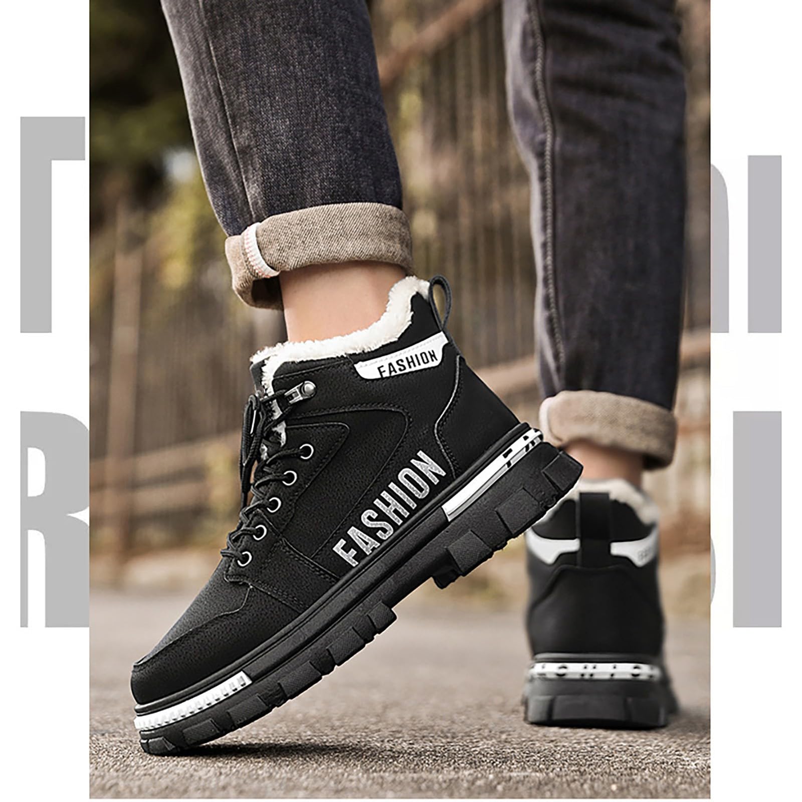 Schneestiefel Herren Wasserdicht Leder - Winterstiefel Herren Gefüttert Mit Dicken Wanderschuhe Schneeschuhe Mit Schnürung Kampfstiefel Mit Wollfutter Warme Stiefeletten Outdoor-Wanderstiefel