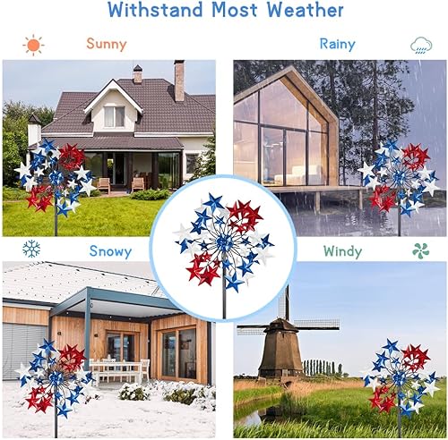 Miniatura 6 de Venniy Molinillos de viento para exteriores, esculturas de viento de metal y giratorio, molino de viento impermeable molino de viento dobles para