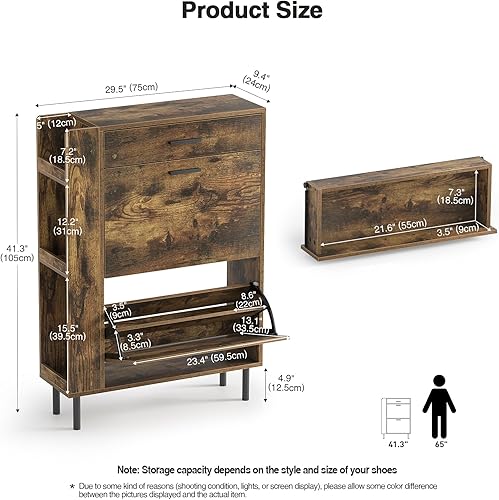 Miniatura 8 de Anmytek Zapatero blanco con 2 cajones abatibles para entrada, armario estrecho para zapatos, organizador de almacenamiento oculto independiente para