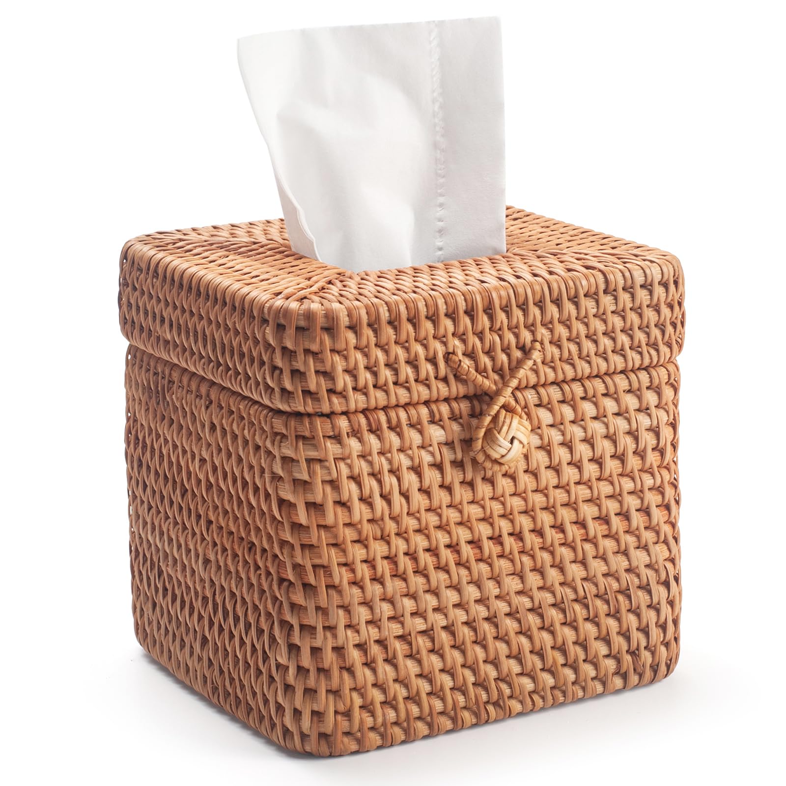 Rattan Tissue Box Cover Natural Woven Facial Napkin Holder Square with Lid 5 7 x 5 7 x