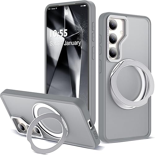 Miniatura 32 de Funda para Samsung Galaxy S25 con soporte de anillo magnético giratorio de 360°, compatible con protección militar Mag-Safe, a prueba de golpes,