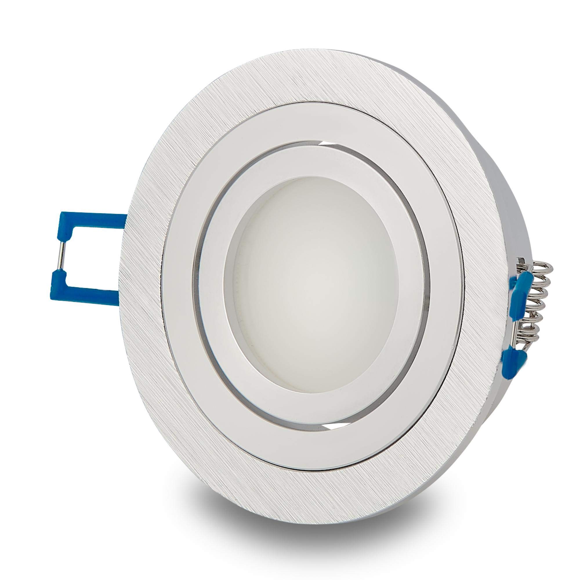 12x Einbaurahmen Set Edelstahl gebürstet rund für Einbaustrahler aus Glas - Rahmen für GU10 MR16 Leuchtmittel - 80mm Bohrloch Deckenstrahler Strahler Einbauspot Einbauleuchte
