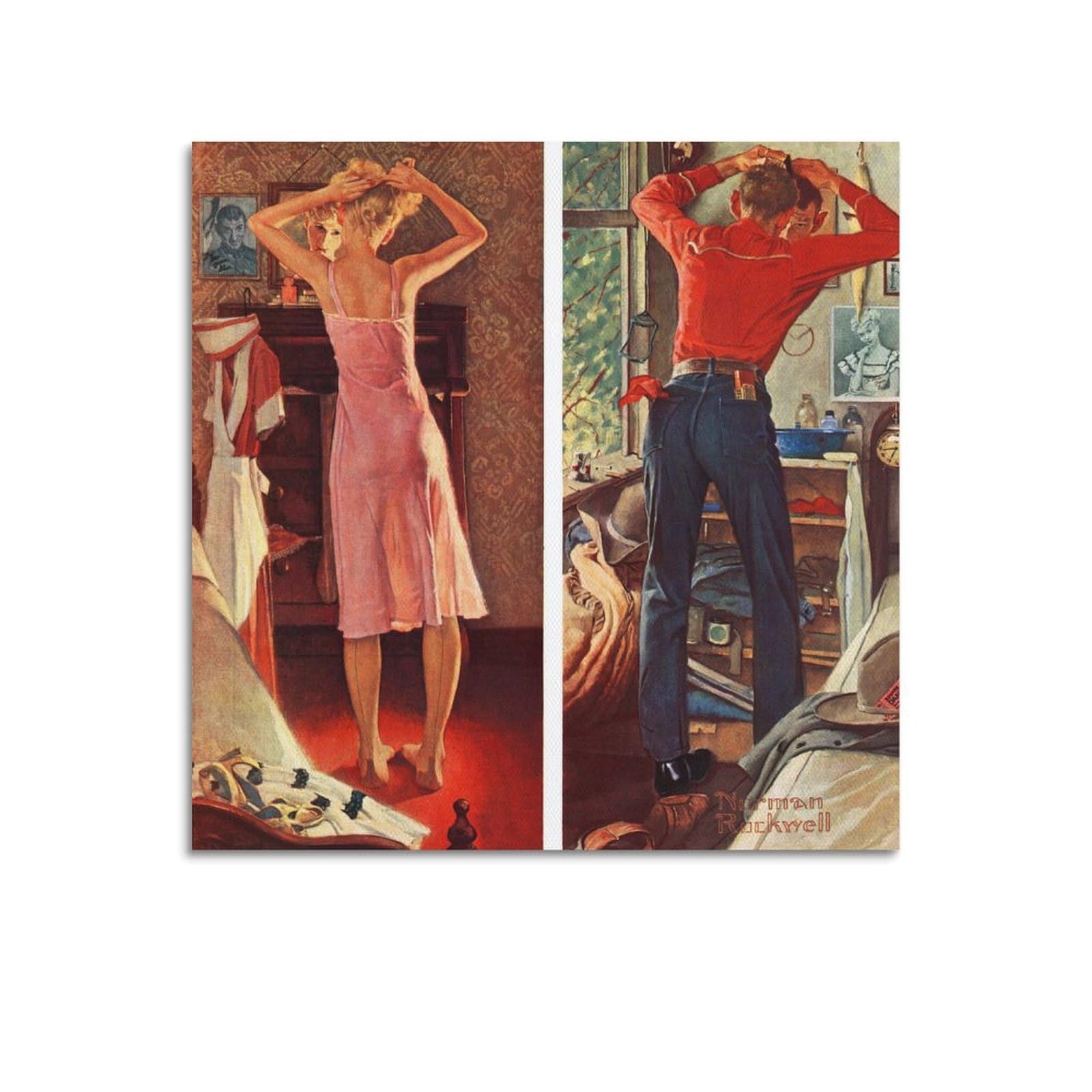 Kangzeng Unframe-Style Norman Rockwell Painter Works (Before The Date) Art Posters Wall Art Picture Canvas Prints Bedroom Living Room Decor 24X24inch(60X60cm)