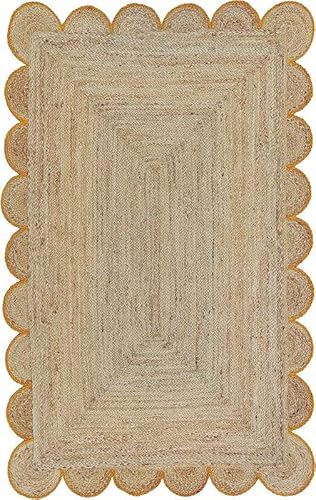 Handwoven Natural Jute Scalloped Area Rug 2 x 15 Yellow