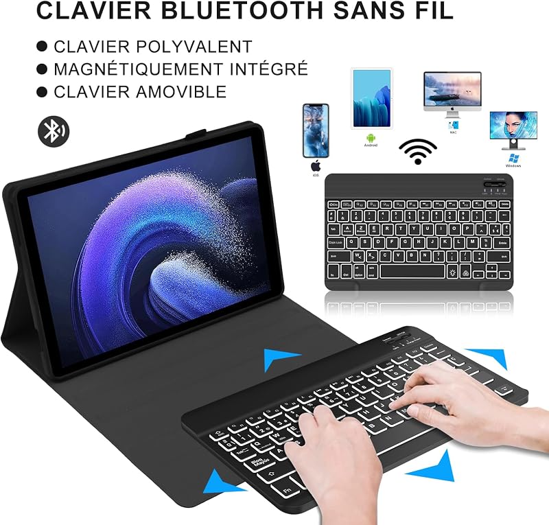 JADEMALL Xiaomi Pad 6/6 Pro 11" AZERTY Bluetooth billentyűzet tok, mágneses, háttérvilágítás, fekete