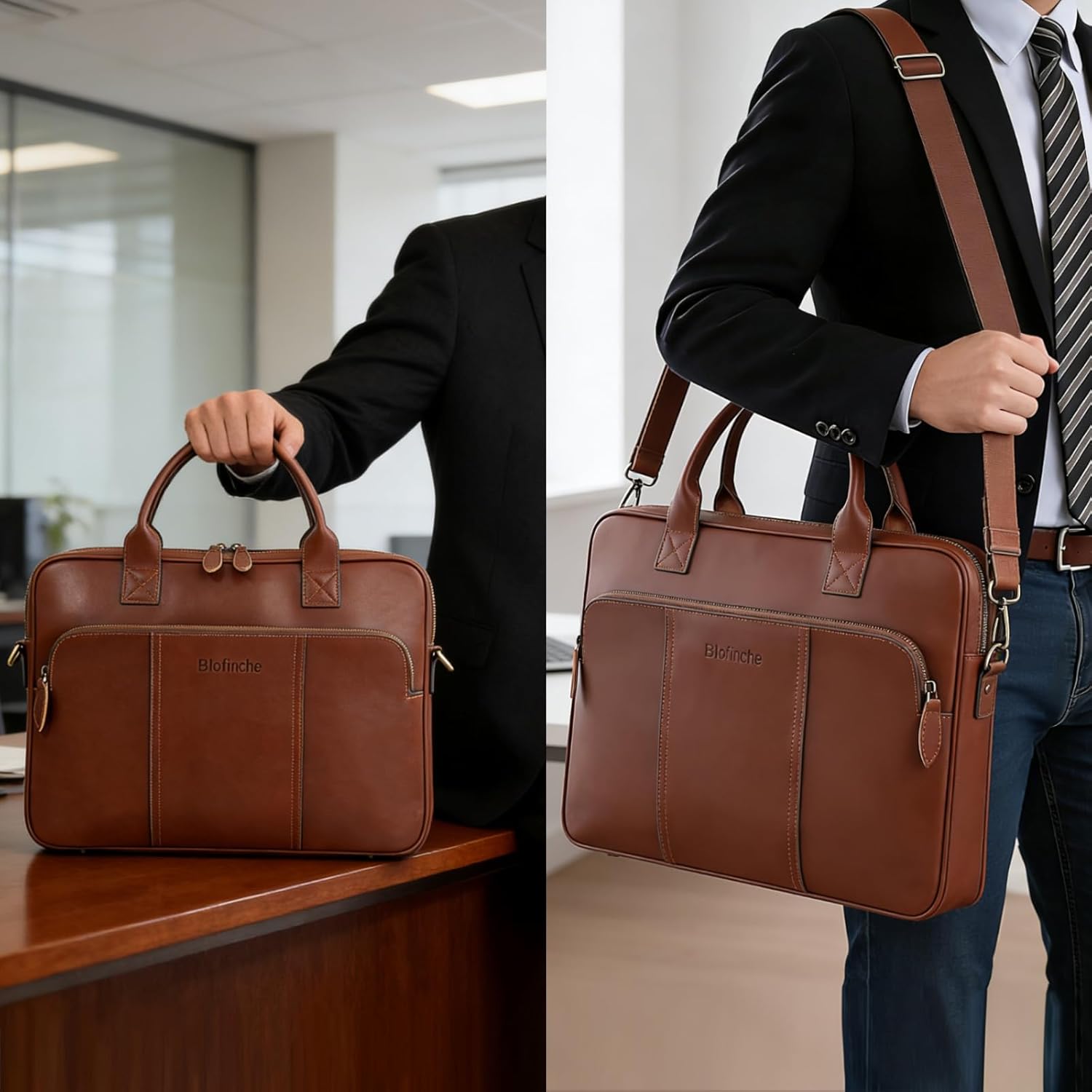 Blofinche Genuine Leather laptop briefcase 15.6 inch Computer Messenger shouledr work handbag Satchel bags