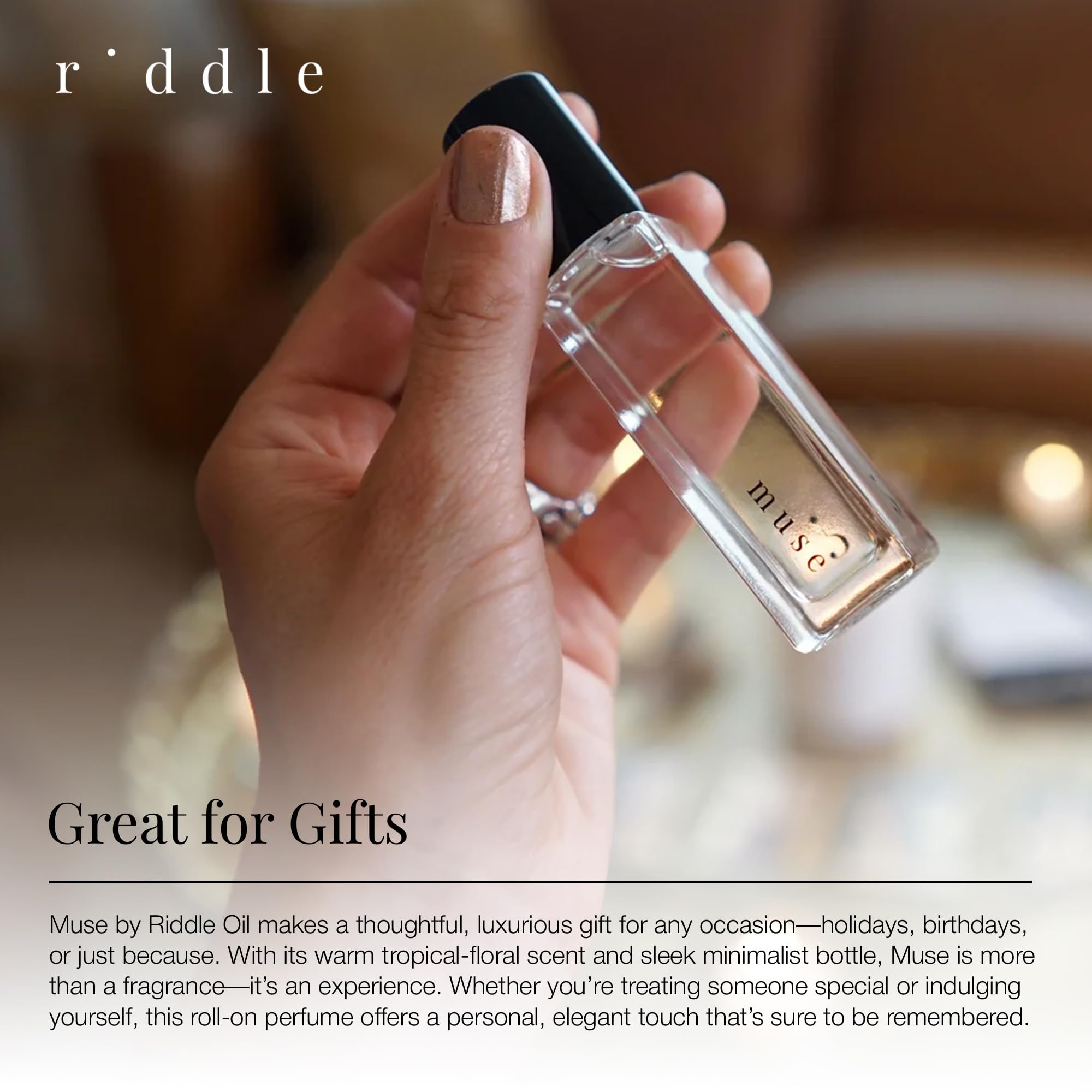 Riddle Oil Muse Roll On Fragrance Perfume - Fruity Citrus Floral Mini Rollerball Fragrances for Women - Coconut, Peony, Magnolia, Bergamot, Sandalwood, and Amber