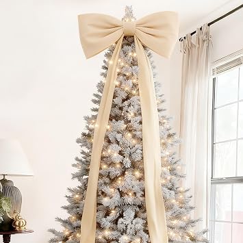 Big Bow For Christmas Tree, 70.8in Large Long Satin Bow Christmas Tree Top, Giant White Velvet Bows, ChristmasTree Toppers Bows For Home Wall Backdrop Birthday Wedding Party Decorations