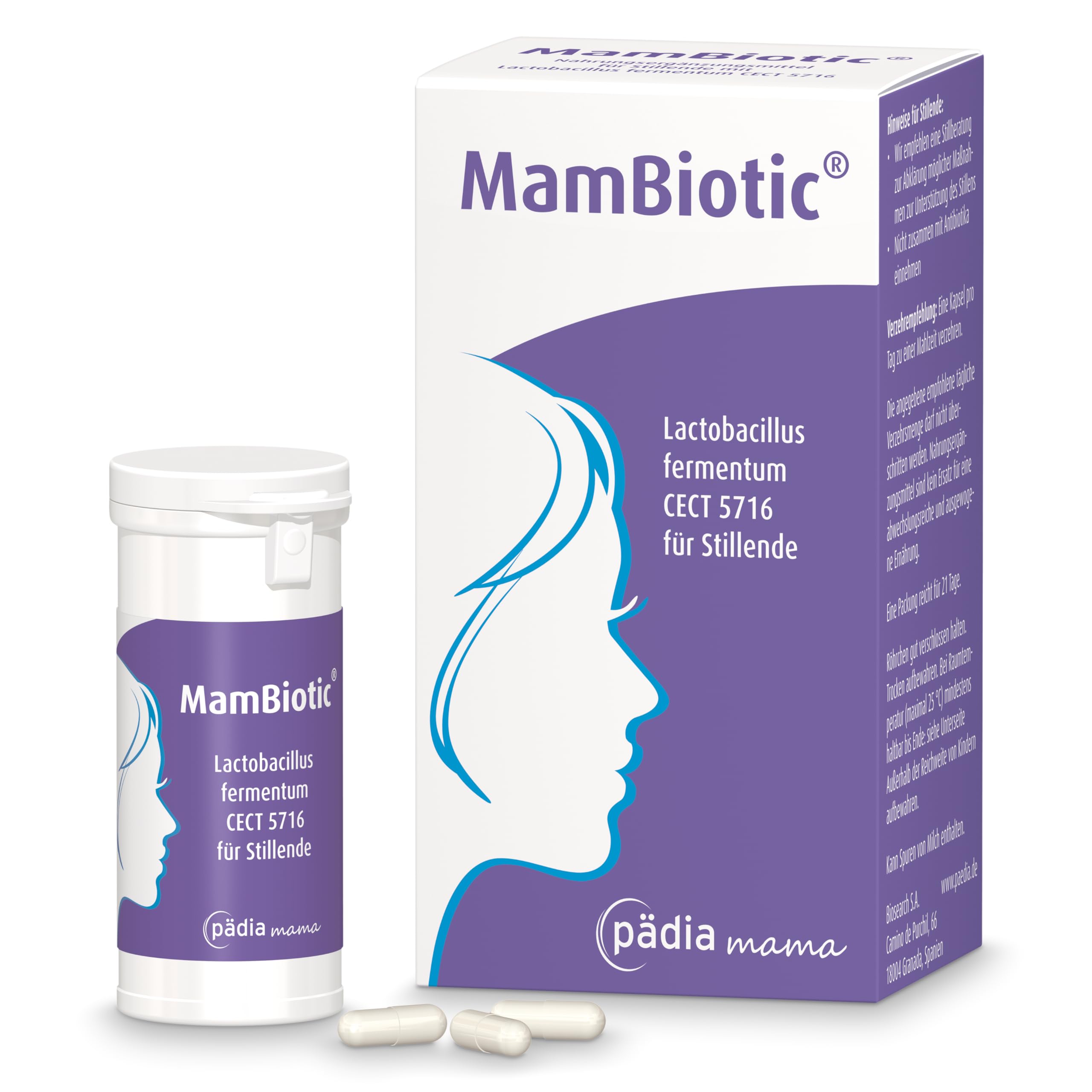 MamBiotic Kapseln, 21 Stück – Probiotikum für Stillende mit Lactobacillus fermentum | Pflanzliche Kapseln ohne Titandioxid | Mit natürlichen Milchsäurebakterien – Sicher für Mutter und Kind