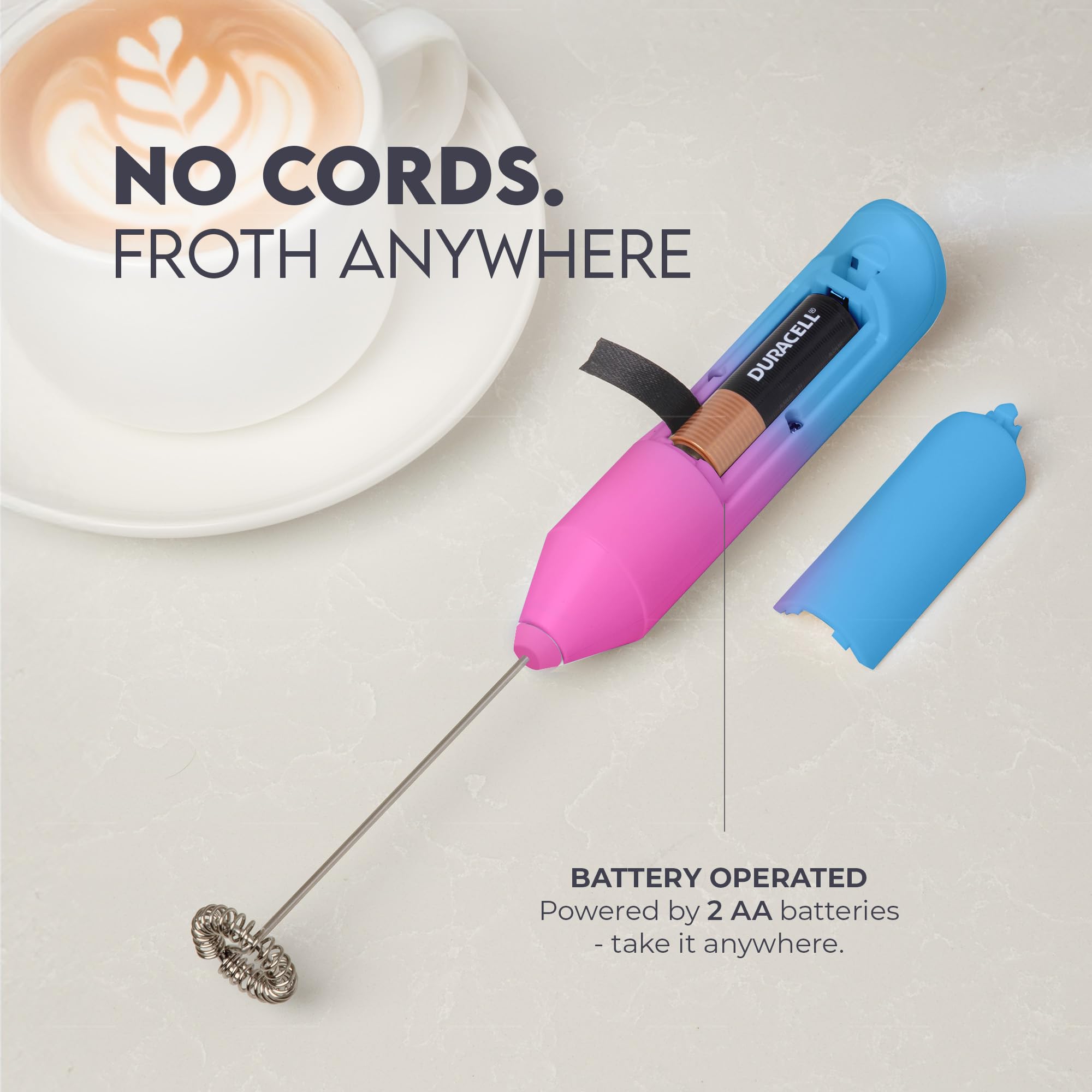 Zulay Kitchen Potente montalatte con batterie AA incluse, miscelatore portatile ultra veloce con frusta in acciaio inossidabile per caffè, proteine, matcha e altro, bacchetta elettrica Frothmate