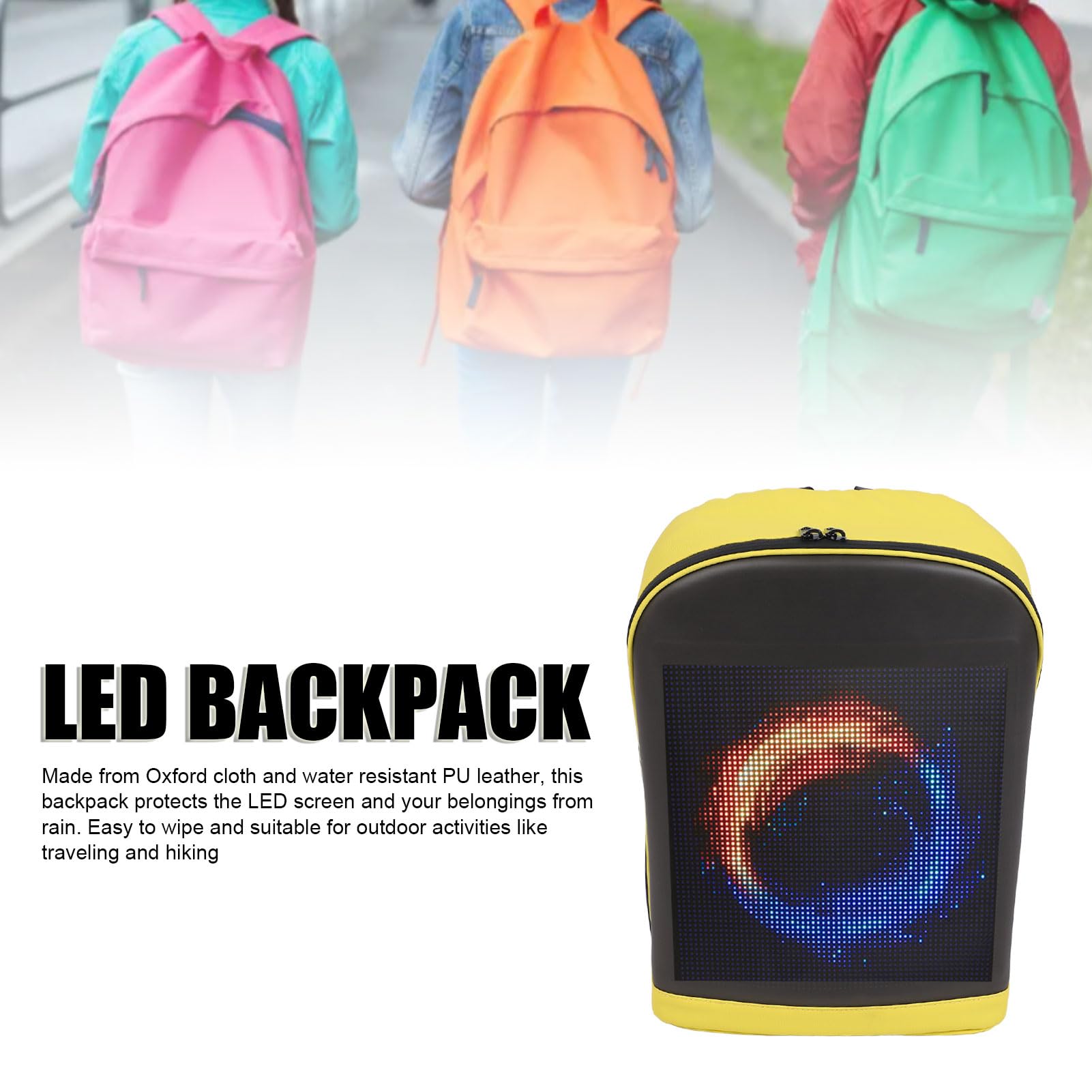 Garsent LED-Rucksack mit Programmierbarem Bildschirm, HD-Farbbildschirm, App-Steuerung, Laptop-Rucksack, Wasserdichte LED-Tasche, Reiserucksack, Motorrad-Rucksack mit USB-Anschluss