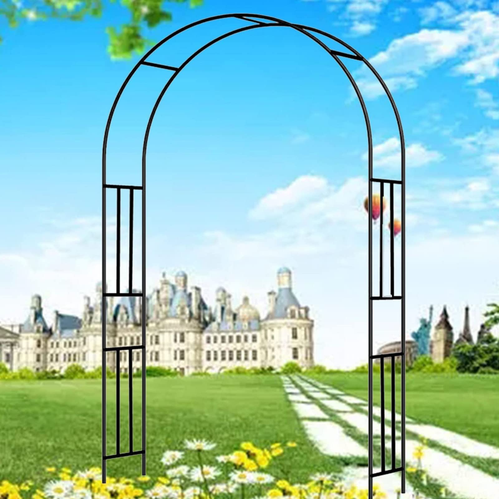 Arche de jardin noire treillis extérieur métal 1,4 x 2,3 m aménagement