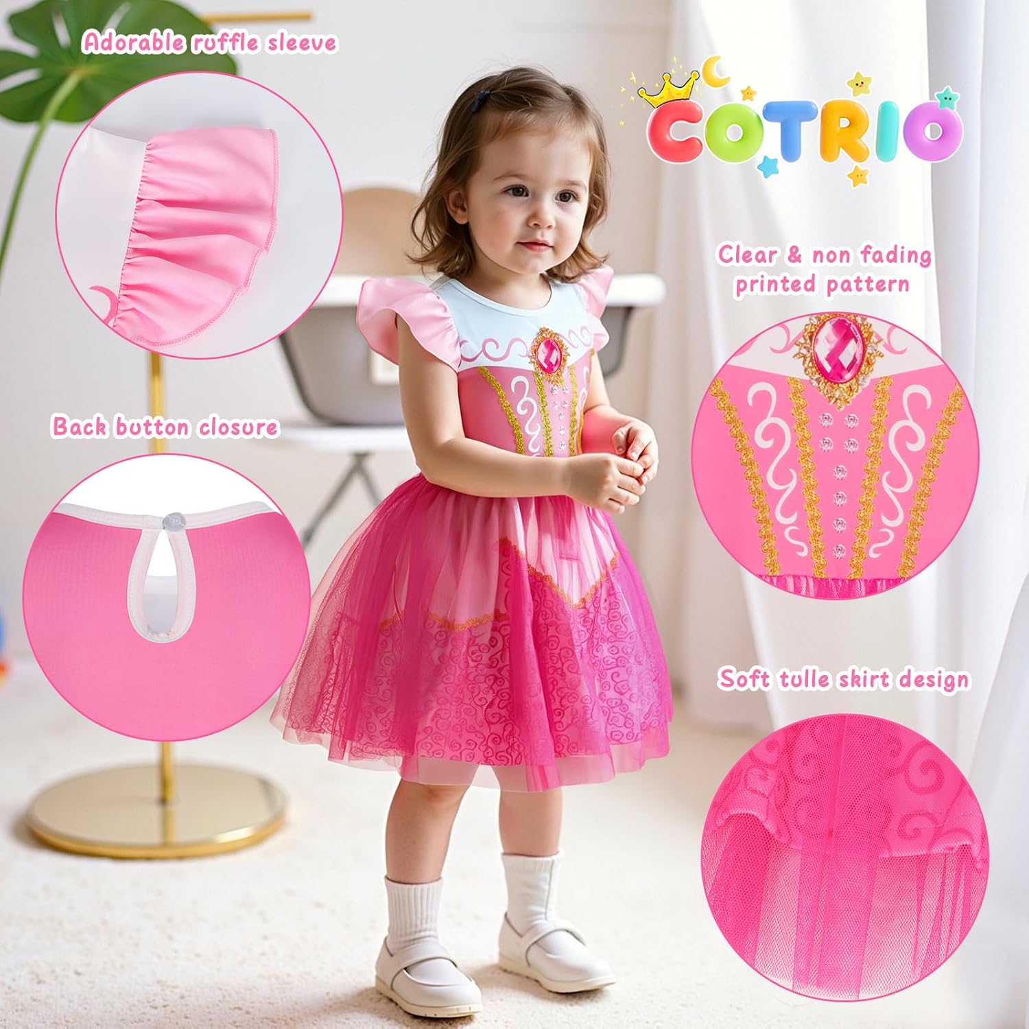 COTRIO Infant Baby Girls Princess Dress Halloween Costumes Toddler Tulle Tutu Fancy Party Dress Birthday Outfit with Headband - Image 3