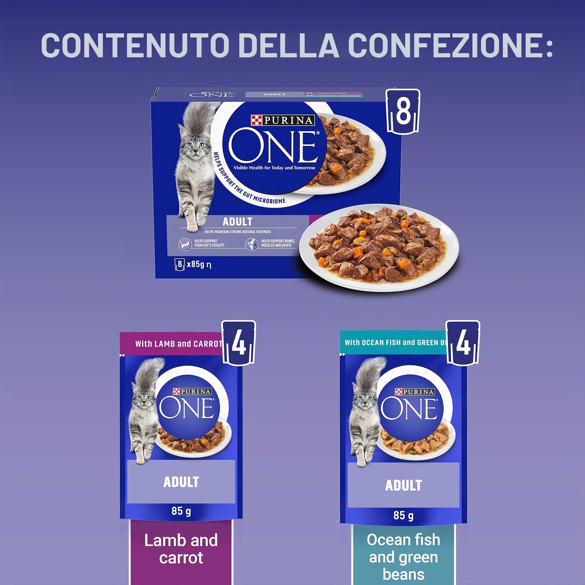 Purina ONE Alimenti per gatti per adulti, 8 x 85 g, confezione da 5, confezione da 5