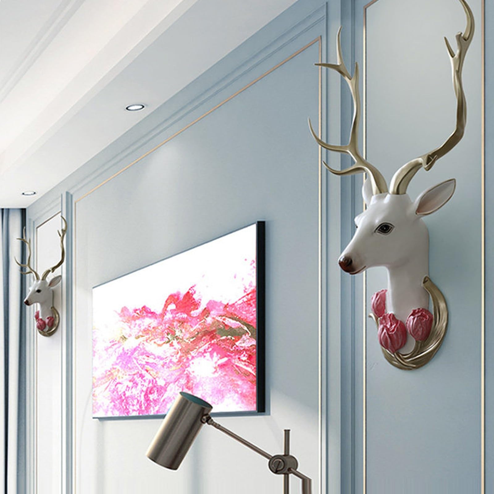 CMYCYDDPLY Testa di Cervo Decorazione da Parete, Decorazioni Camera da Letto in Resina, Decorazione da Parete con Teste di Animali, Sfondo Parete TV(White)