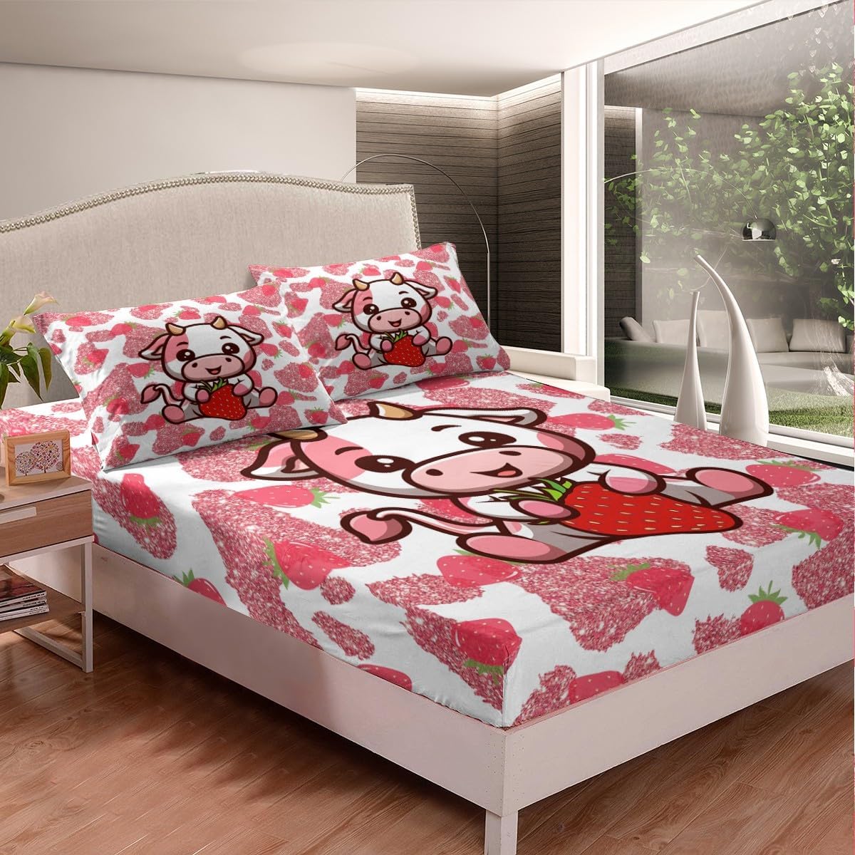 Feelyou Pretty Rainbow Bedding Sheets for Kids Colorful Love Heart Bedding Fitted Sheet Twin Size Dot Bed Sheet Set Bedroom Decor Kawaii Bed Cover,1 Fitted Sheet+1 Pillow Sham（No Flat Sheet）