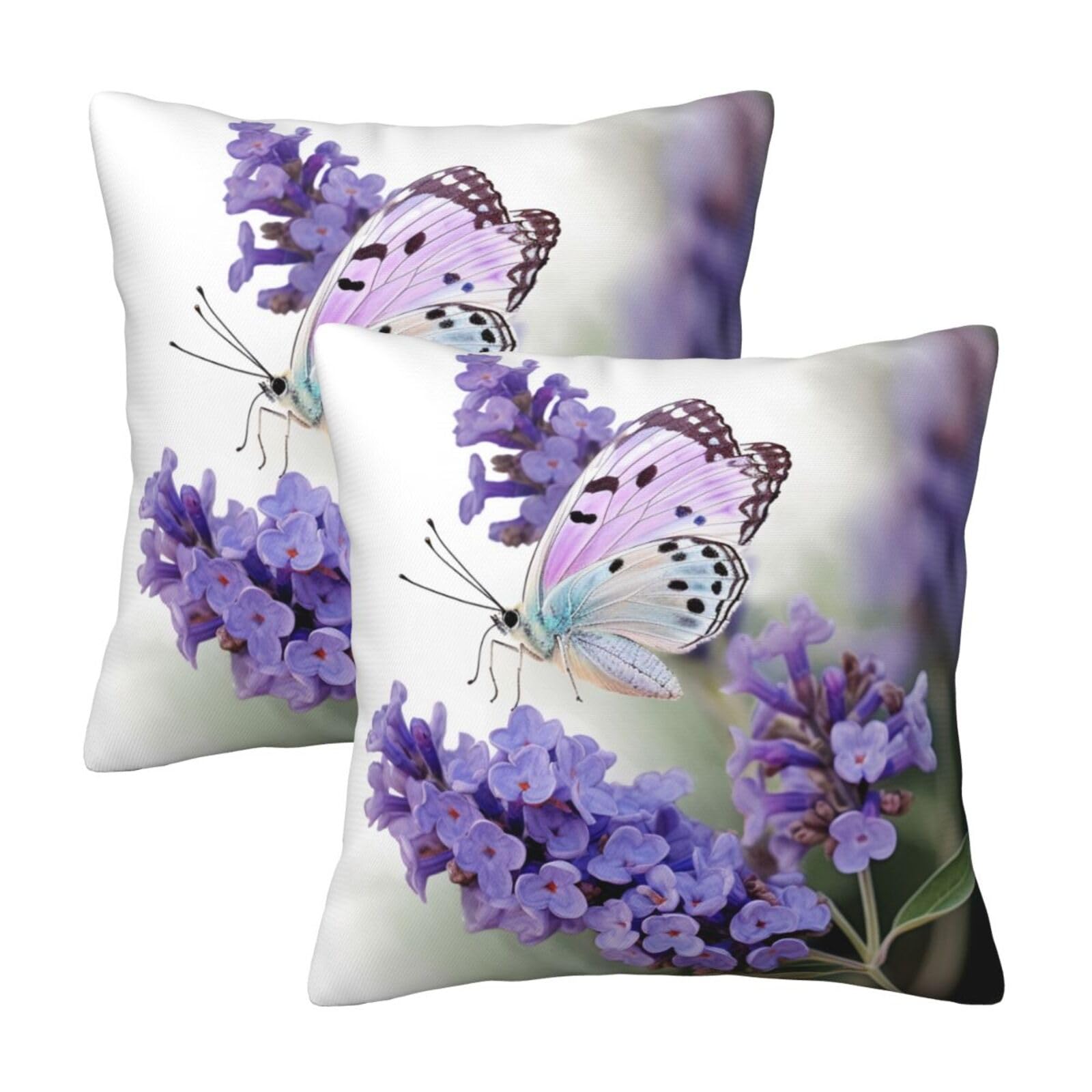 Lavender Butterfly Throw Pillow Cases 2 Pack Square Pillowcases Soft Pillow Protectors for Couch Livingroom Sofa Bed Office Car,30x30 CM