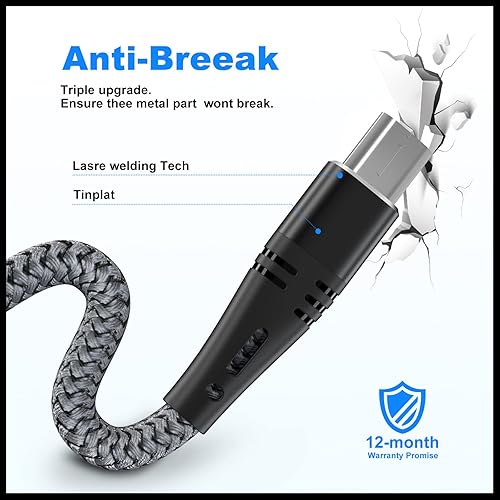 Miniatura 4 de Cable micro USB, paquete de 3 cables de carga Android, cargador rápido micro USB trenzado de nailon de 6 pies para Samsung Galaxy S6 S7 Edge, Moto