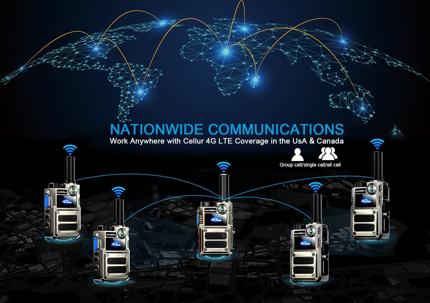 Radios Unlimited Range Nationwide Global Walkie Talkie Long Distance PTT 4G PoC Two Way Radios Long Range Suitable Outdoor Sport,Construction,Emergency Teams,No Monthly Fee (2Pcs with SIM)