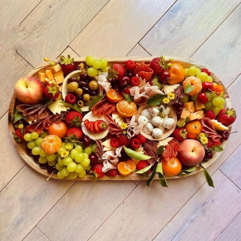 FOOGO Green 20 Vassoi Monouso Foglia di Palma, Ovali 56x30cm, Pizza | Biodegradabili e compostabili, resistenti a cibi caldi e unti, finitura naturale, per buffet, pizza e aperitivi