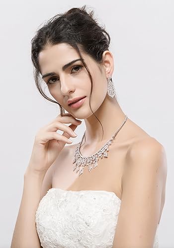 Vista 4 de Aretes colgantes de cristal AAAAA Australia chapados en oro blanco para boda, dama de honor, lágrima transparente, circonita cúbica, para mujeres